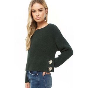 Green Ribbed Button Sweater